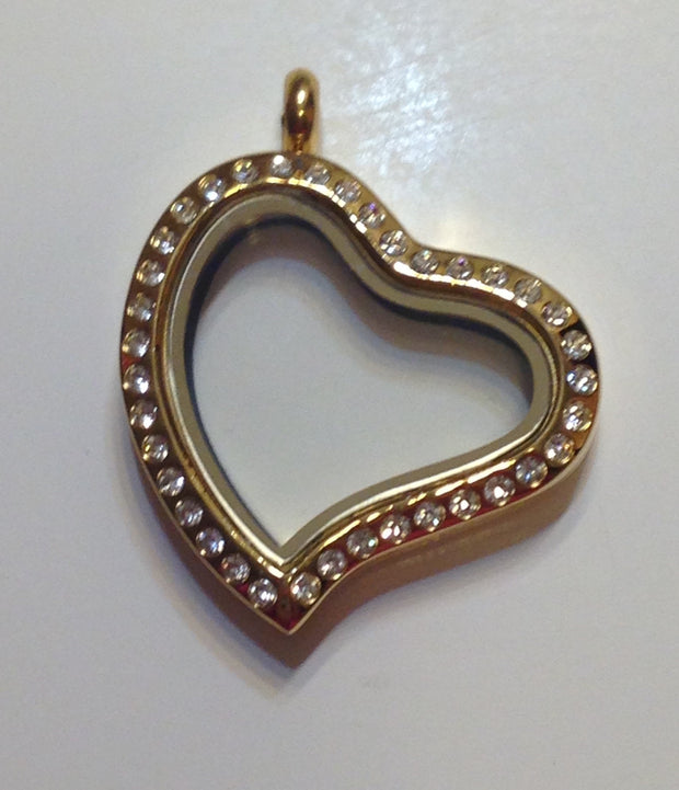 Gold Slant Heart Floating Locket - Stoney Creek Charms