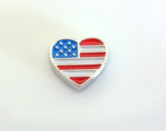 Flag heart floating locket charm