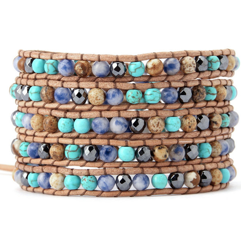 Mixed Stone Wrap Bracelet in Blue