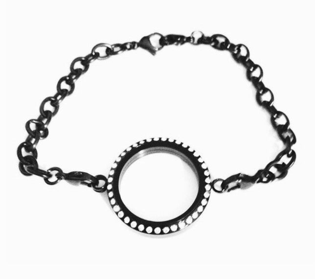 Black Medium  Floating Locket Bracelet